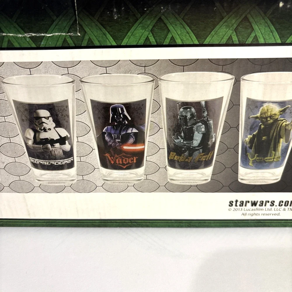 Star Wars 4 Piece Glassware Set Darth Vader Boba Fett Yoda Storm Trooper NIB